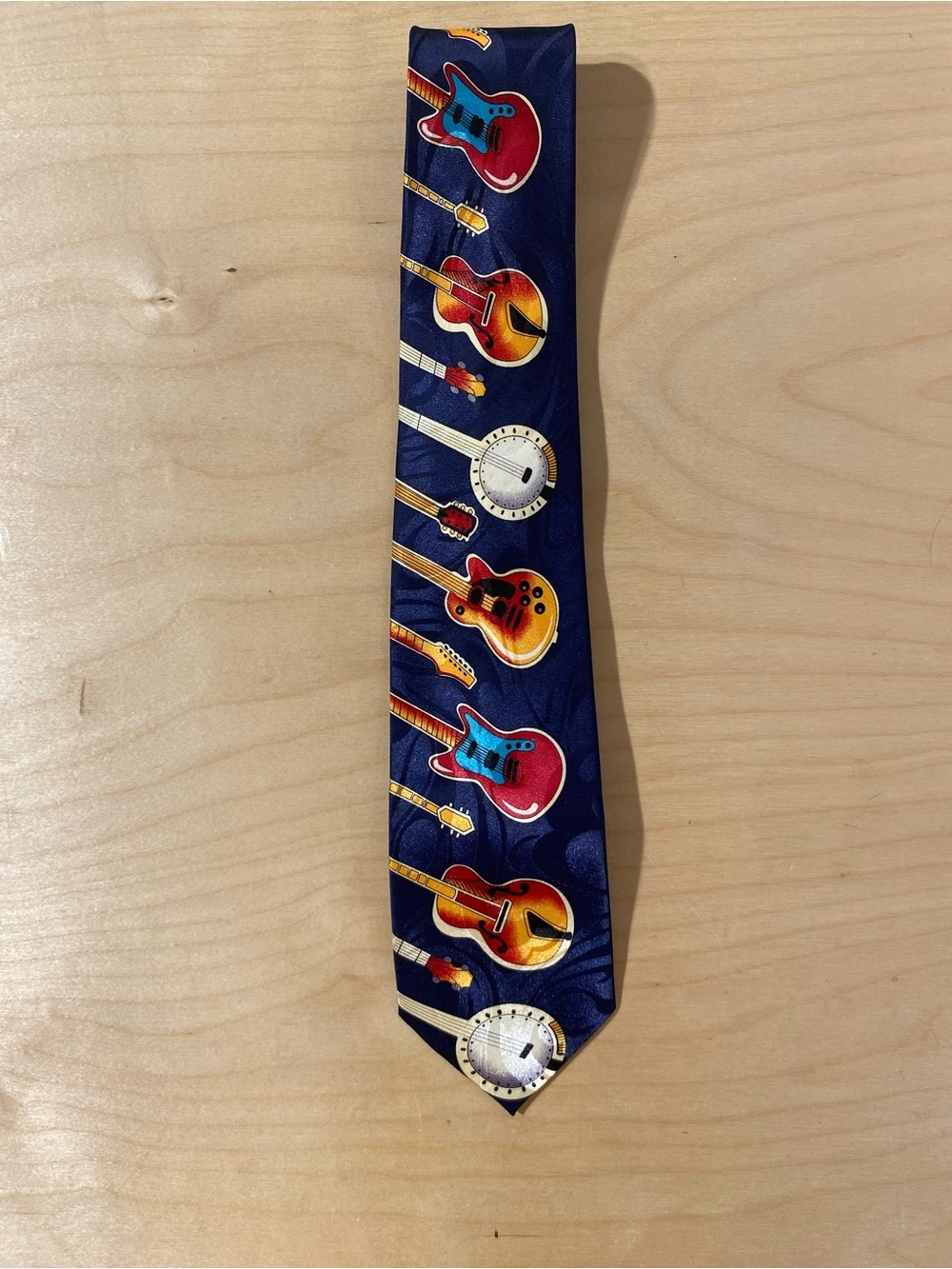 Fratello Men's Navy Tie with Colorful Guitar Print (RO)